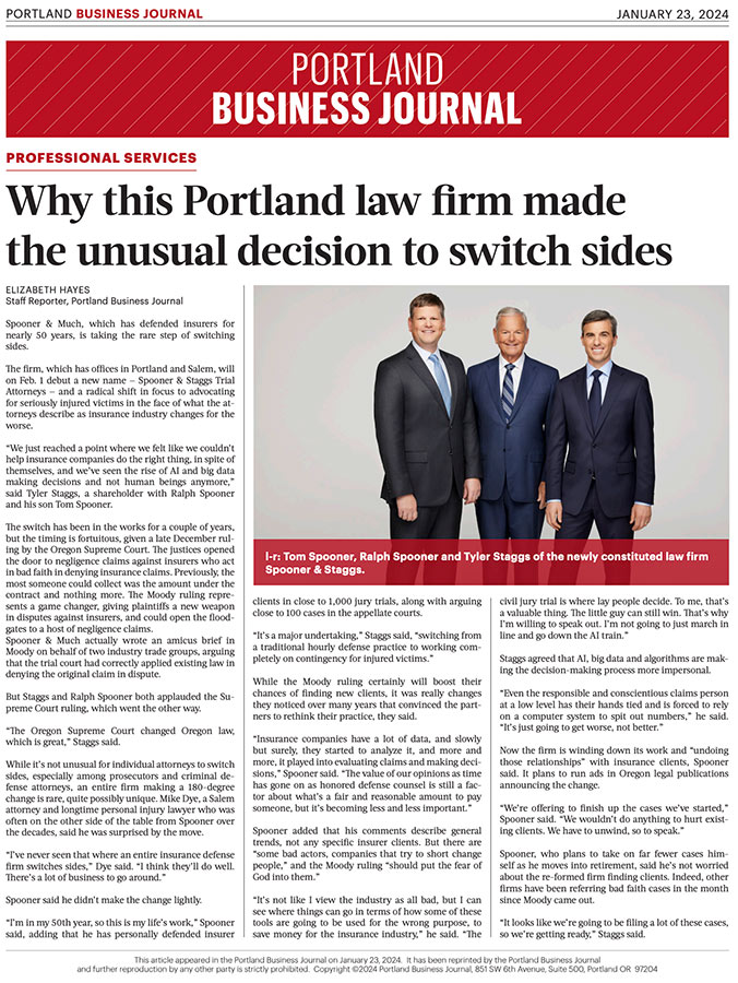 Cover of Portland Business Journal Article January 2024